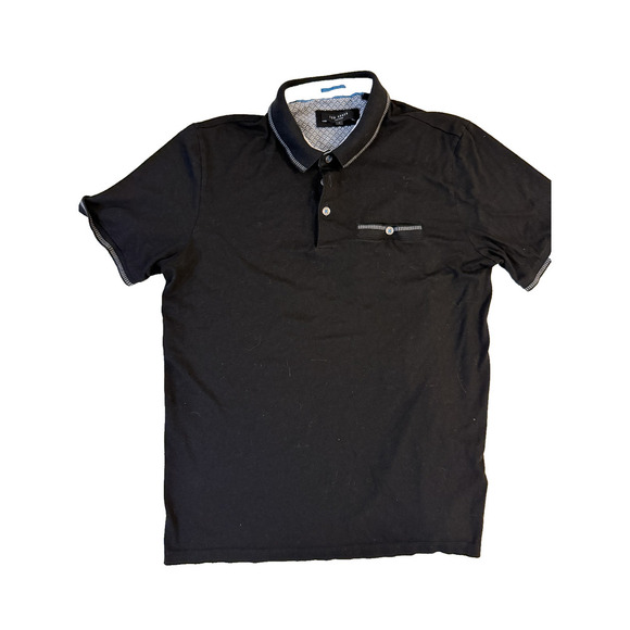 Ted Baker Polo Shirt Mens Large Black Short Sleeve Textured Collar Classic - Picture 1 of 4